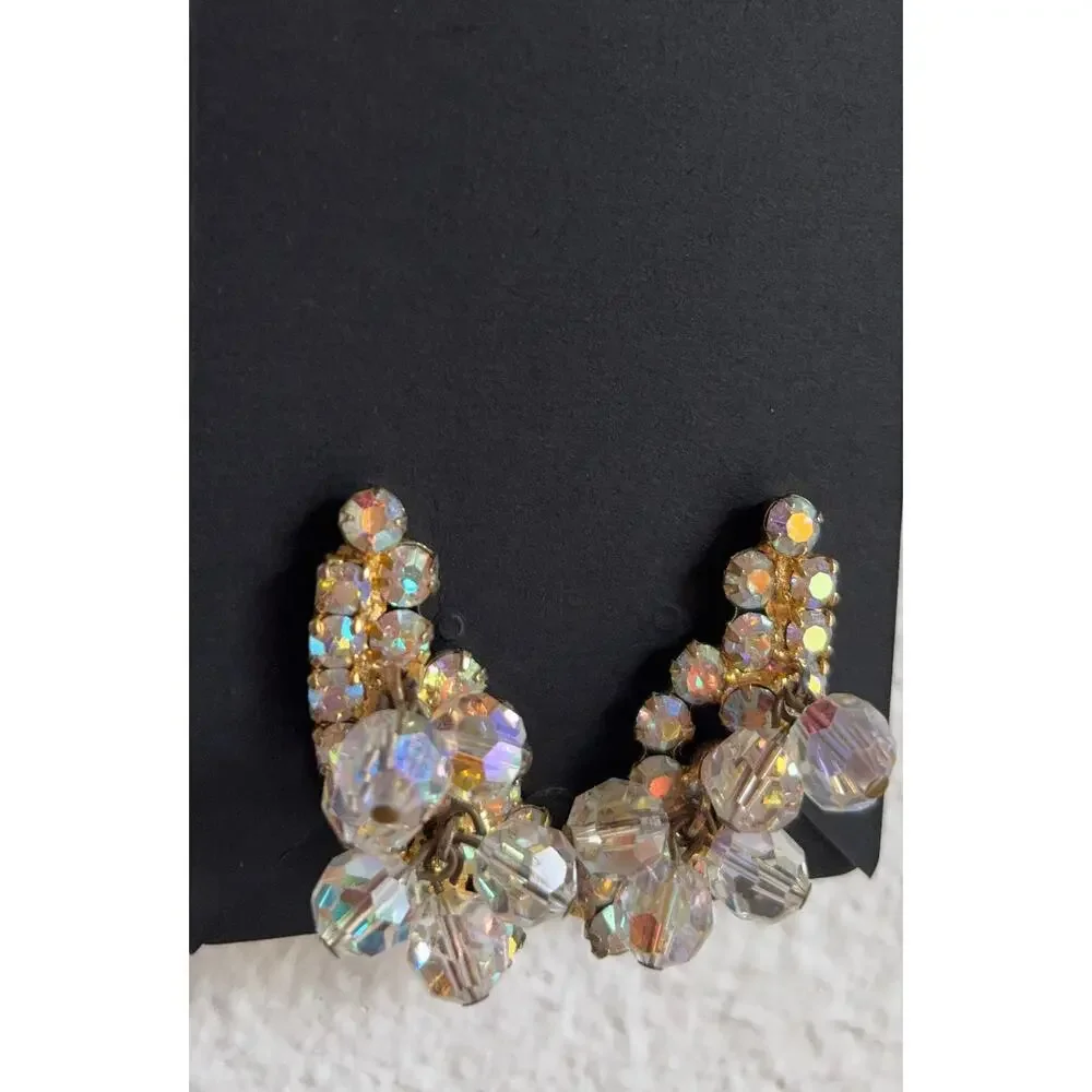 B29 Vintage Juliana Cha Cha‎ Earrings Women AB Crystal Wedding Statement - Picture 2 of 12